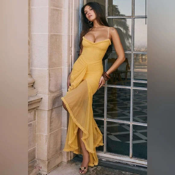 green emerald velvet dress MARA HALTER DRESS GOLDEN APRICOT main image 1